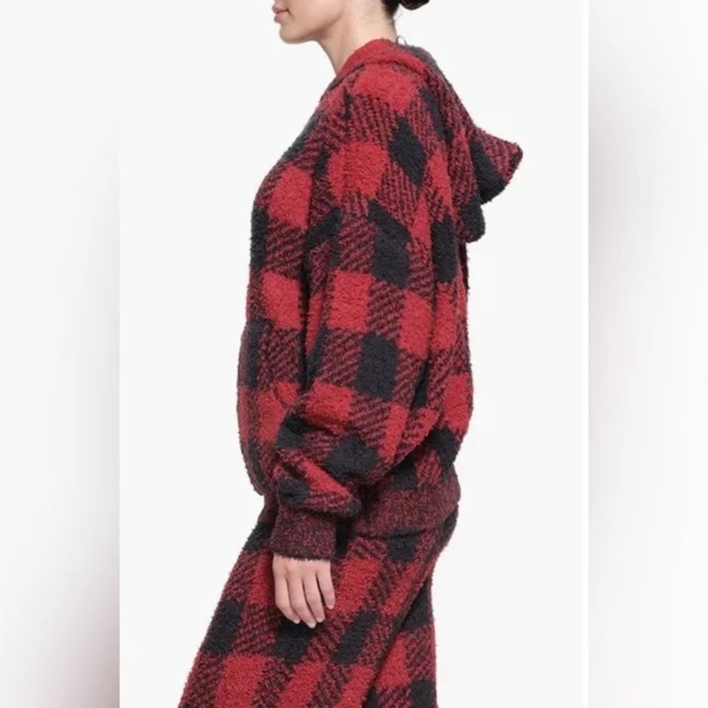 ♥️SKIMS COZY KNIT UNISEX HOODIE BUFFALO CHECK BRICK ONYX 4X/5X - Picture 5 of 8